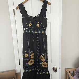 Farm Rio Cross Stitch Sunflower Richelieu Lenzing™ Ecovero™ Euroflax™ Midi Dress